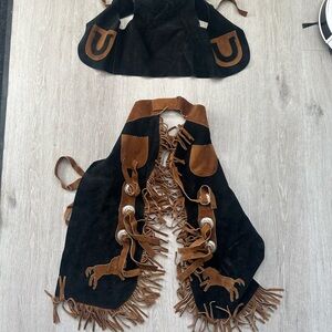 KIDS 4-9/10 y.o size Black and Brown Suede Western Fringe Vest